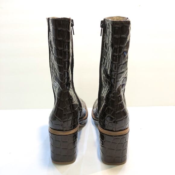 Urban Outfitters UO Bella Brown Croc Embossed Boots - Picture 7 of 12